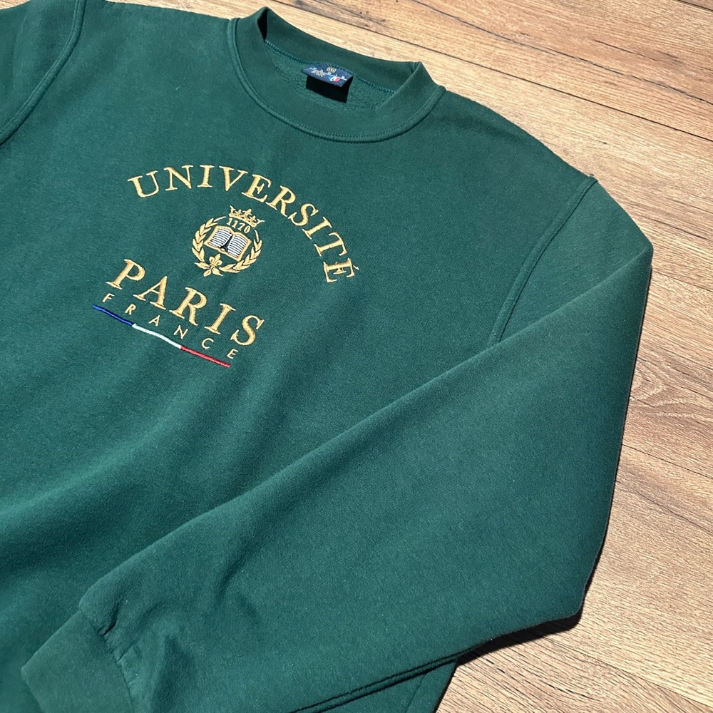 Vintage 90s Tour Dor Universite‎ Paris France Green Sweatshirt Mens XXL